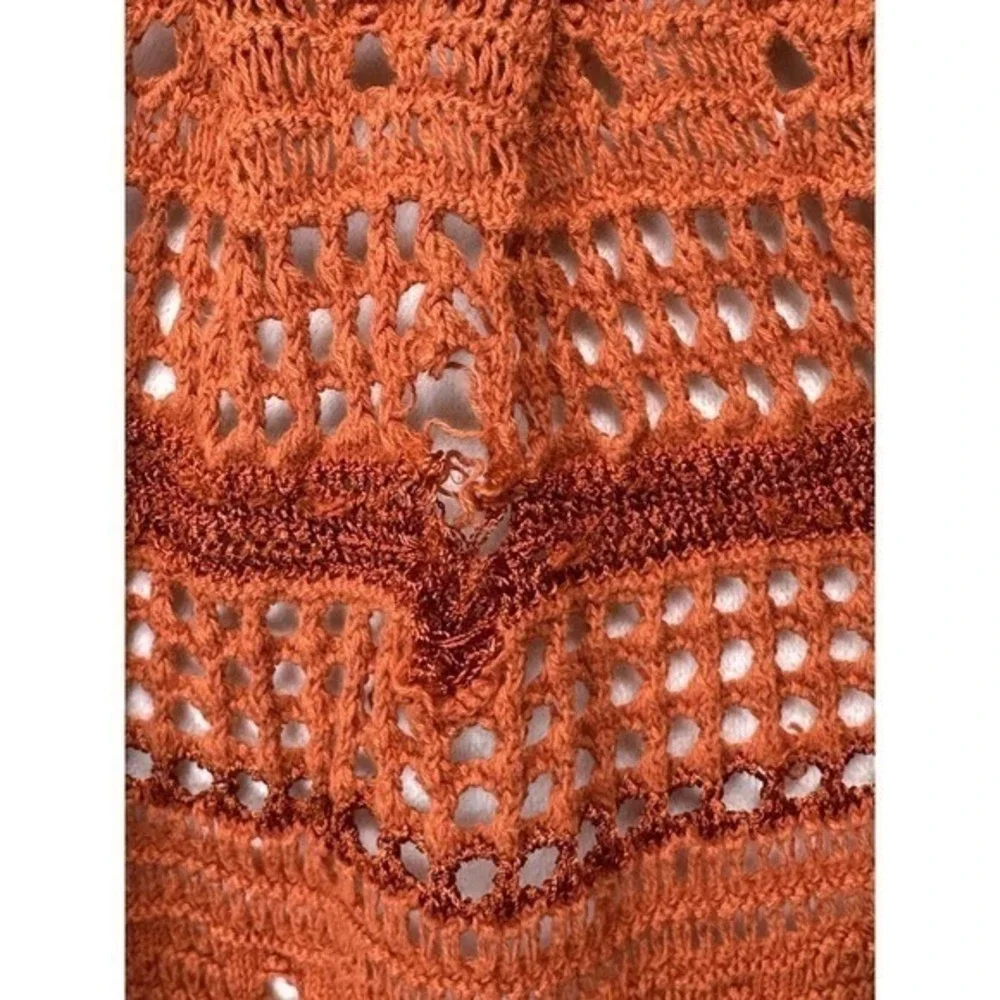 Premise Women's Open Knit Sweater Tunic Cover Up Orange Rust Sz L Boho Hippie